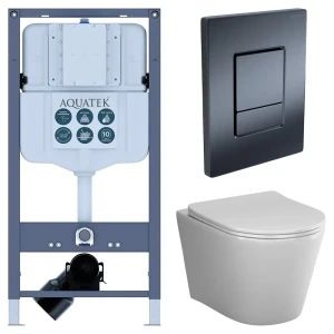 Комплект инсталляции Aquatek Pneumo N 49 с безободковым унитазом AM.PM Flash клавиша Aquatek Pnn-0000004 чёрная