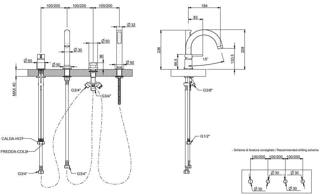 Встраиваемый смеситель для ванны с ручным душем Rubinetterie Frattini Pepe XL ARCH-00092637 - Вид №12
