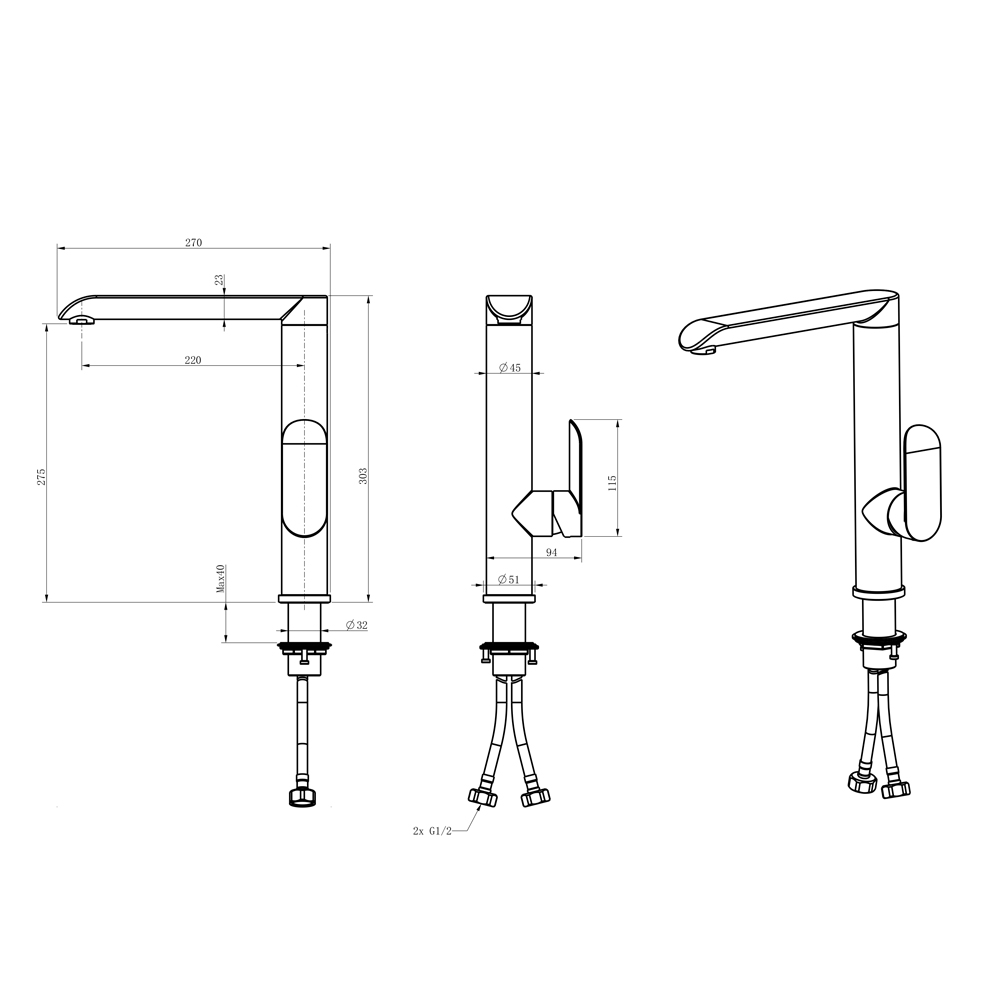 Смеситель д/кухни MELANA-610603 Paola Hi-tech нерж.сталь, однорычажный, сатин, литой излив - Вид №2