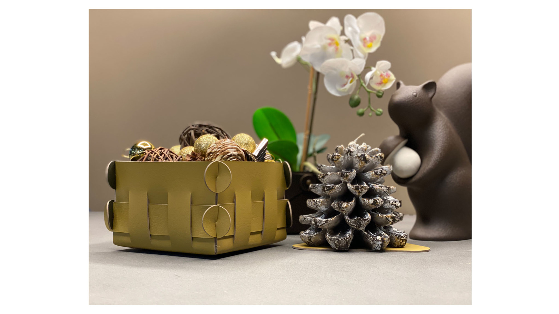 10666027 ADJ Корзинка квадратная ADJ Shlesser 13см, оливковый Кожа натуральная  - Вид №1