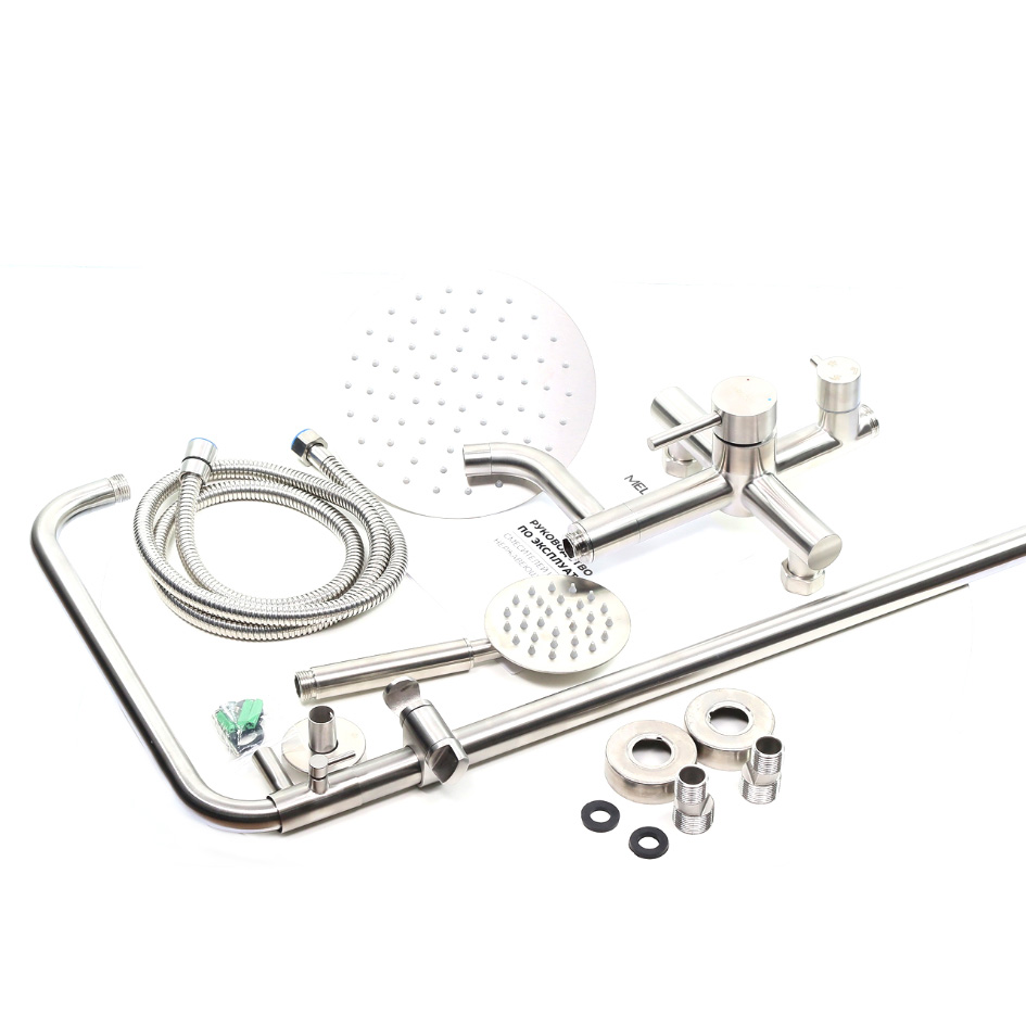 Душевая система MELANA-610107 Tondo нерж.сталь, с тропическим душем, лейкой и смесителем 610107 - Вид №1