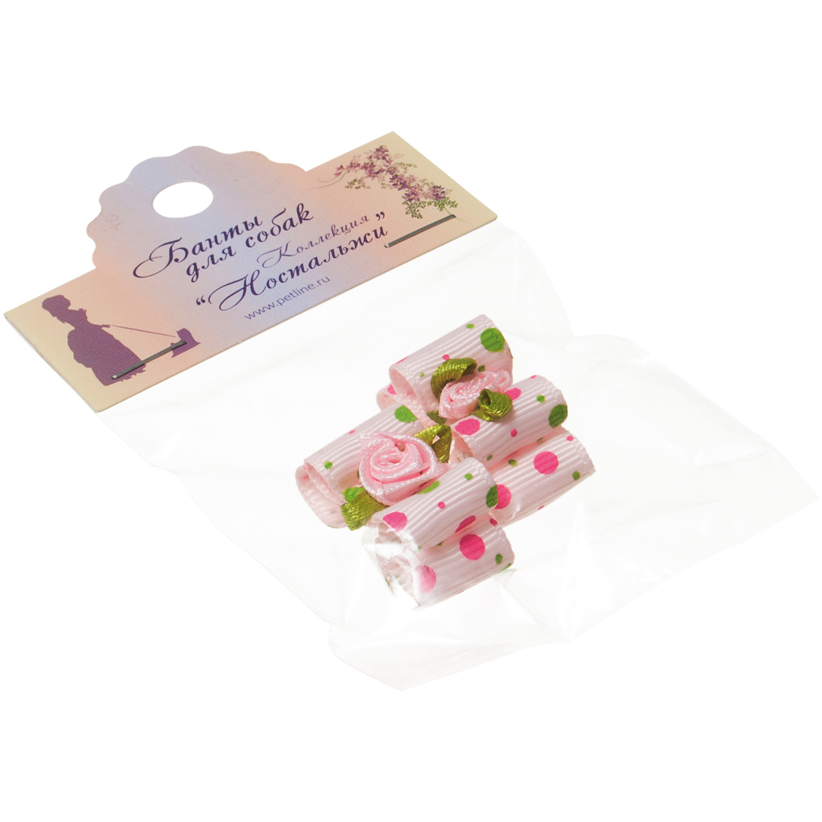 ПР0047640 Бантик Ностальжи (пара) с цветком, двойной объёмный 3х1,5см V.I.PET 