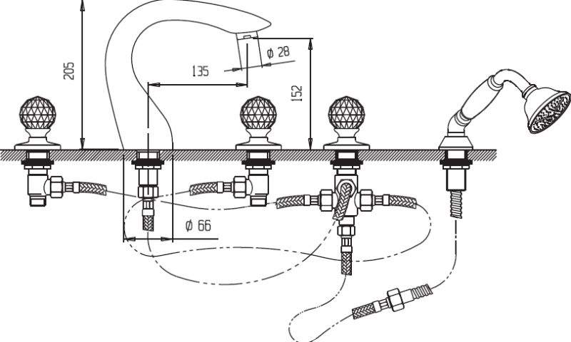 Смеситель на борт ванной с ручным выдвижным душем CEZARES ATLANTIS-BVD-03/24-Sw/M - Вид №1