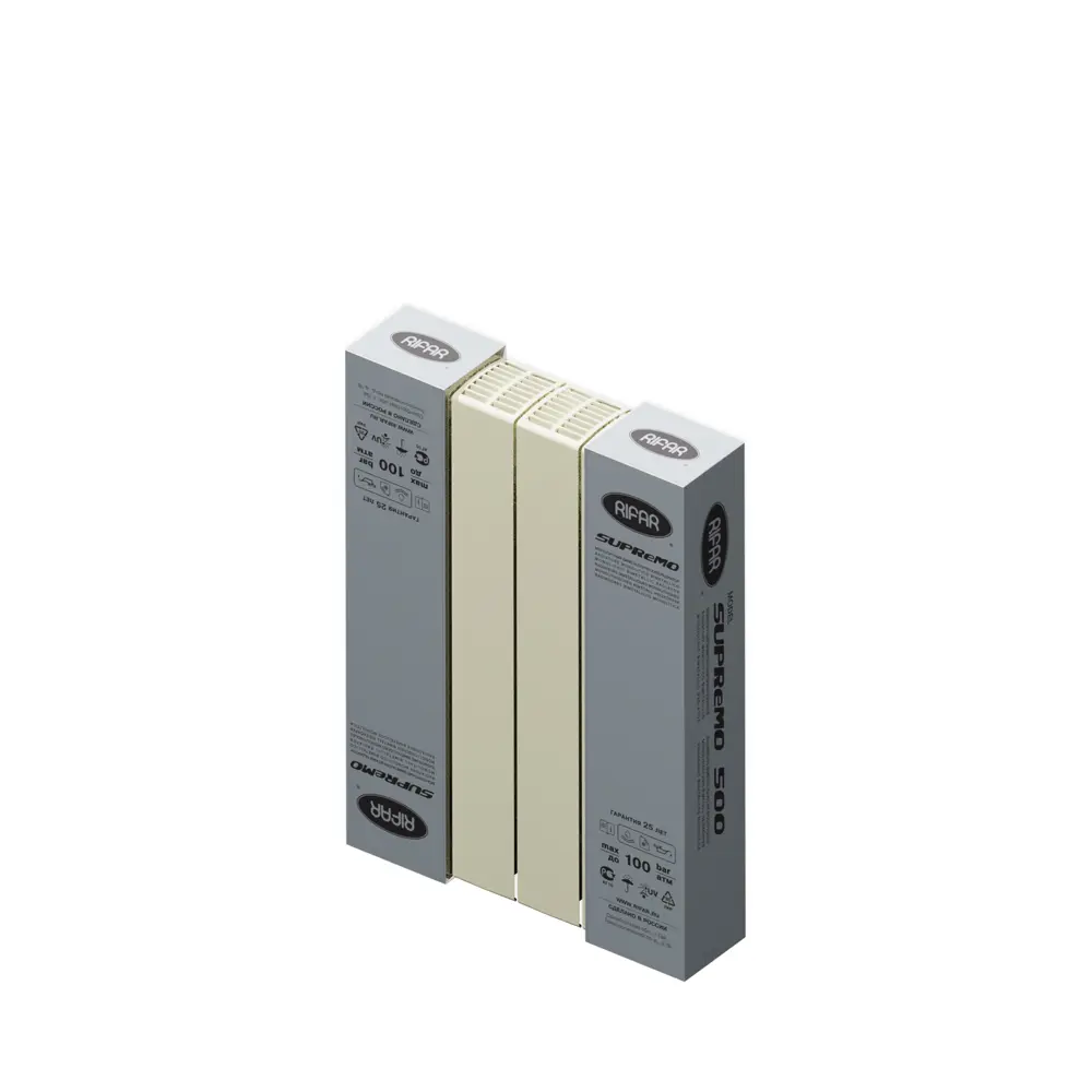 Радиатор секционный Rifar Supremo S50004RAL1015 500/90 4 секции боковое подключение биметалл бежевый STLM-2068724 - Вид №4