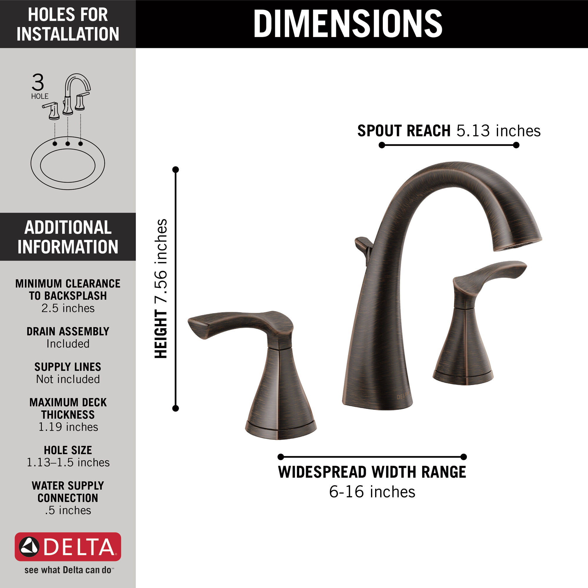 35748LF-RB Смеситель для ванной комнаты с двумя ручками Delta Faucet Sandover Венецианская бронза  - Вид №1