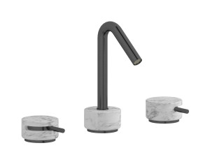 Смеситель для раковины на 3 отверстия с коротким изливом в комплекте с донным клапаном. WE ARE IB mr392cs_1 Brushed Black Chrome Marmo