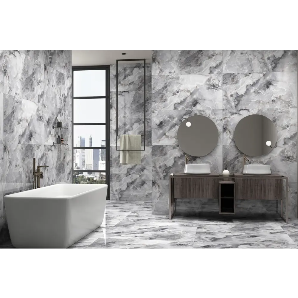 Керамогранит ARCADIA CERAMICA Onyx Invisible Grey 60x120 - глянцевый серый 89384202 STLM-1438068 - Вид №5