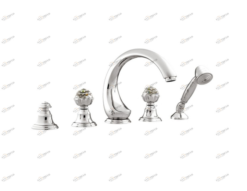 036216.000.00 Набор для ванны с пятью отверстиями и кристаллами сваровски Золото 24К Mestre Atlantica