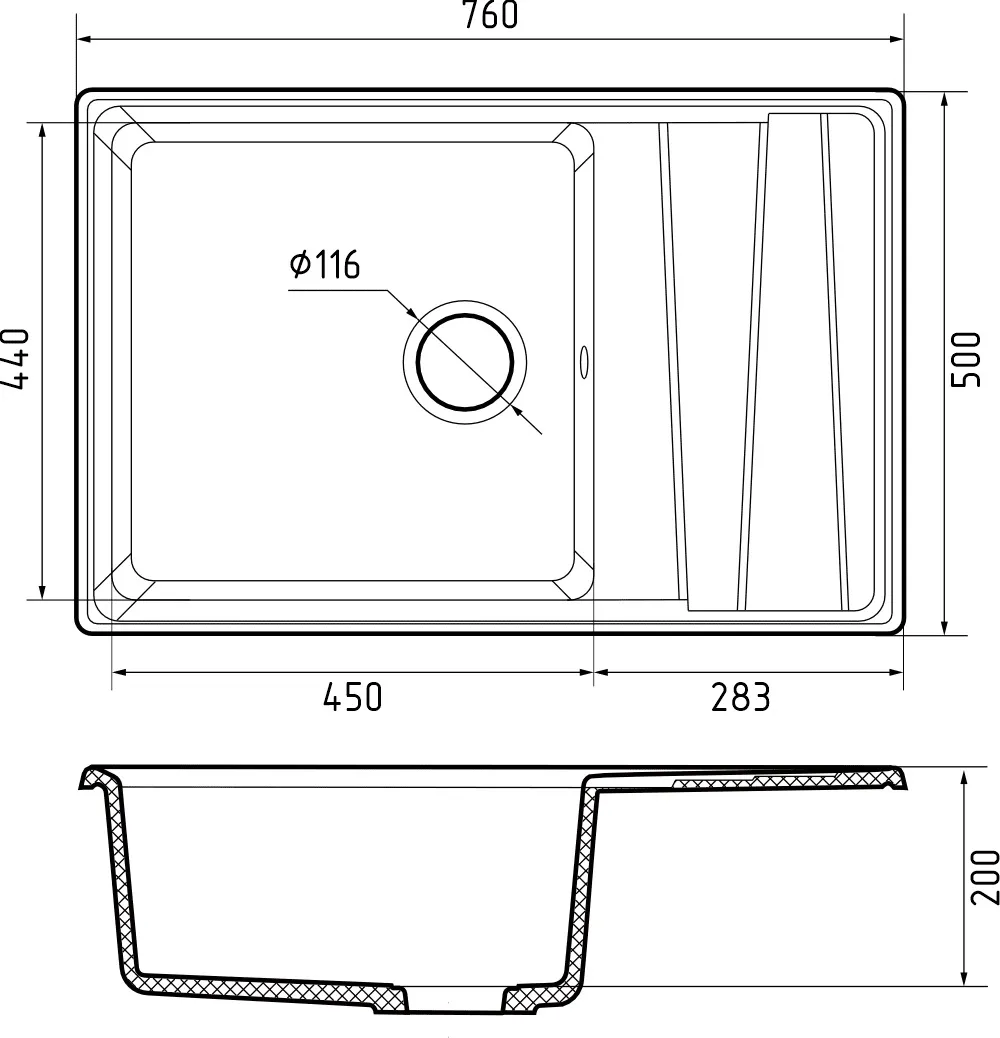 Кухонная мойка Искусственный камень LEVEL S166 GranFest LV-760L-S166 - Вид №1