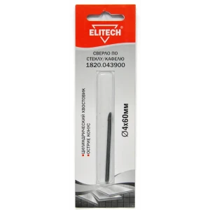 Сверло копьевидное Elitech для кафеля и стекла 4×60 мм 89402955