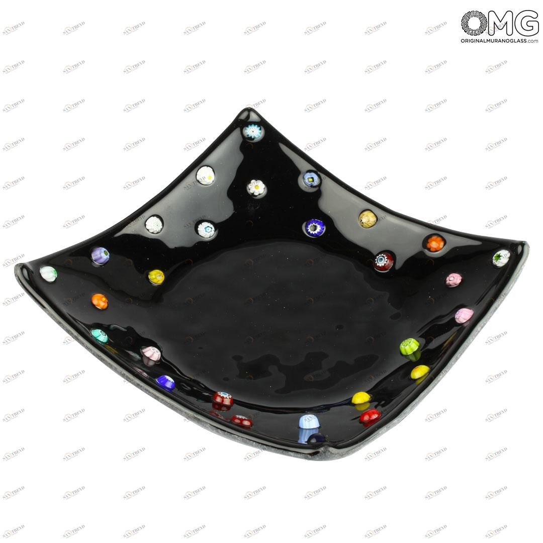 3467 ORIGINALMURANOGLASS Квадратное черное блюдце Муррина - муранское стекло OMG 8 см 