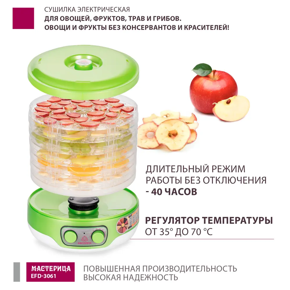 Электрическая сушилка Masterica EFD-3061 для фруктов и овощей с 6 поддонами 89380106 STLM-1399560 - Вид №2