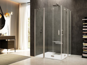 Стеклянная угловая душевая кабина с распашной дверью