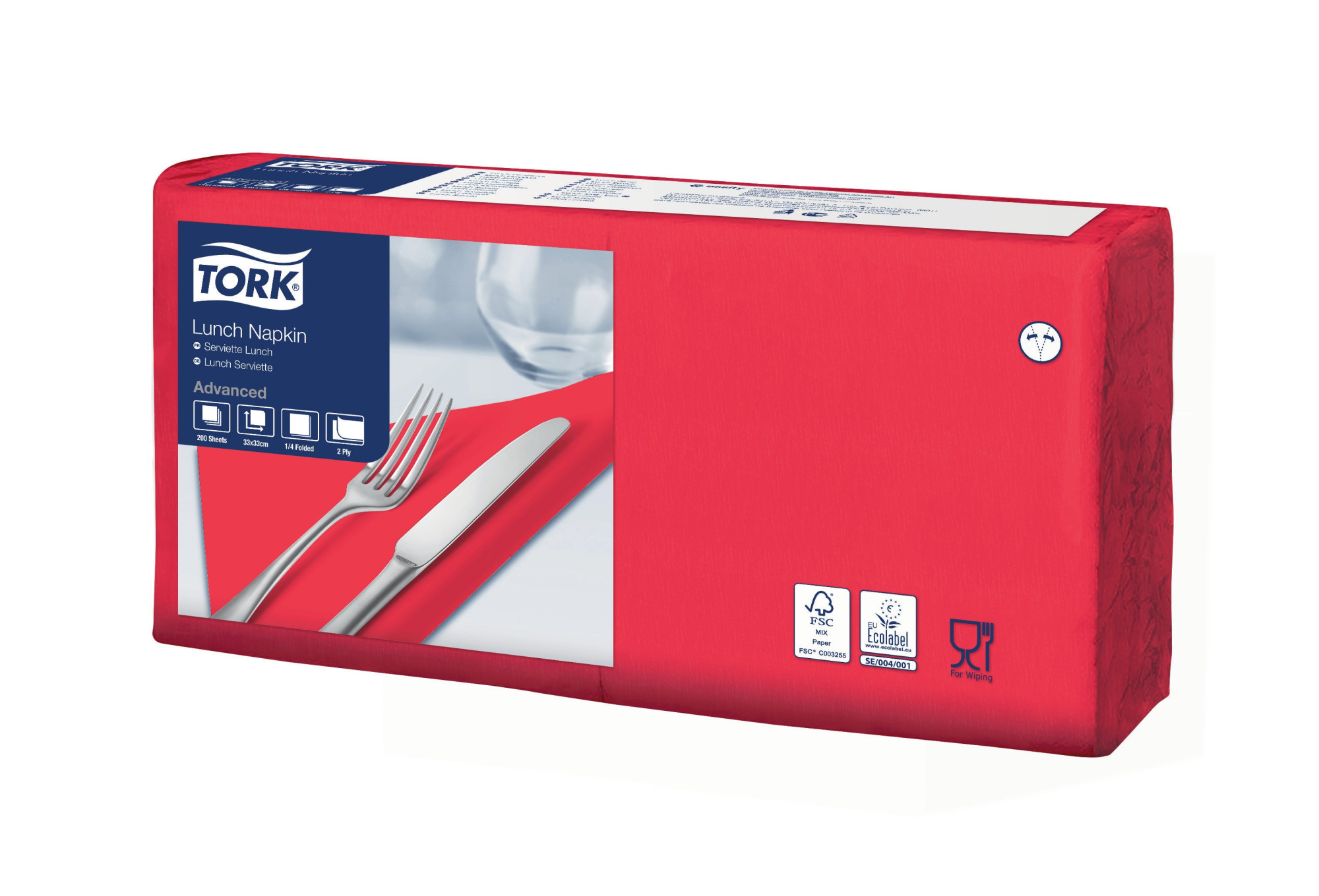 47721038 Красная обеденная салфетка, сложение 1/4 Tork 