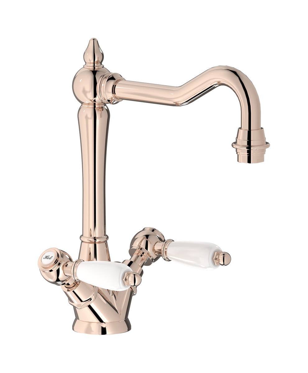 Смеситель для раковины на 1 отверстие с 2 ручками в комплекте с донным клапаном. WE ARE IB hl205rs_2 Rose Gold Hermes