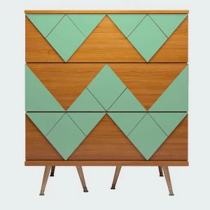 Комод с деревянными ножками и 3 ящиками морская волна Lady Woo WOODI  00-3965964 Бежевый;дуб сонома;голубой