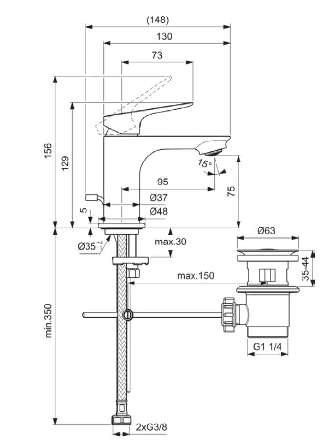 Смеситель для раковины с автоматическим сливом Ideal Standard Ceralife C ARCH-00077087 - Вид №2