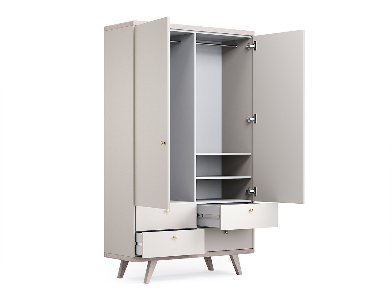 Шкаф распашной двухдверный с ящиками серый с фрезеровкой Thimon v2 THE IDEA  210378 Белый  - Вид №2