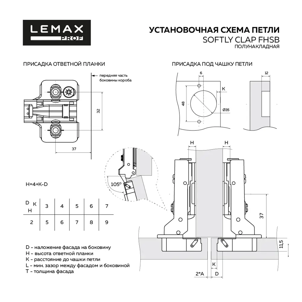 Петля мебельная Lemax Prof Softly Clap с амортизацией 105° черная 89407812 STLM-1575386 - Вид №3