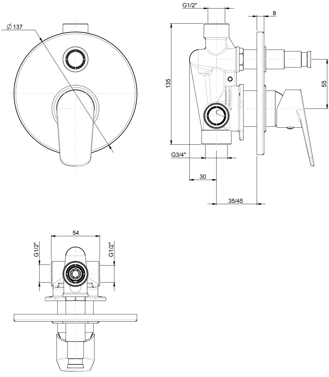 Rubinetterie Frattini Встраиваемый однорычажный смеситель с автоматическим переключателем Espresso sun-id-1500242 - Вид №1