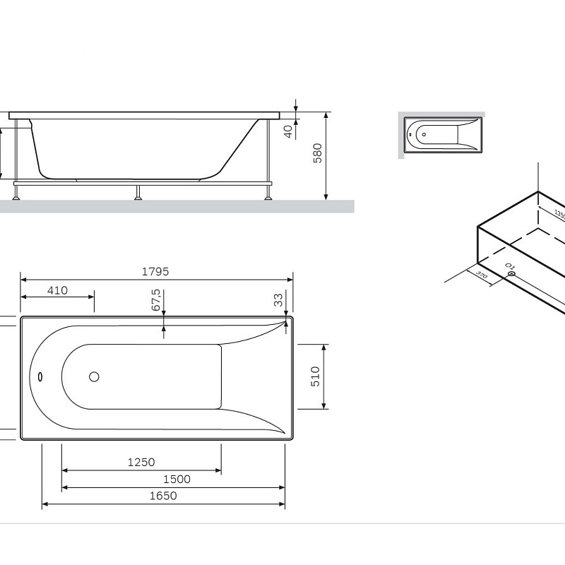 W72A-180-080W-R2 Каркас для ванны 180х80 AM.PM Spirit - Вид №1