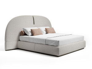 Кожаная двуспальная кровать с мягким изголовьем