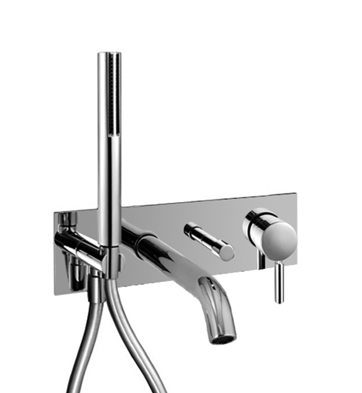 E321B+D020A  Встраиваемый смеситель для ваннывылет 20 см ручка автоматический переключатель на 2 потока ручная лейка SUN шланговое подсоединение с держателем для ручной лейки гибкий шланг 150 см ПВХ впуски 1/2'' Звукоизолированные Fantini Rubinetti NOSTRO NOSTROMO