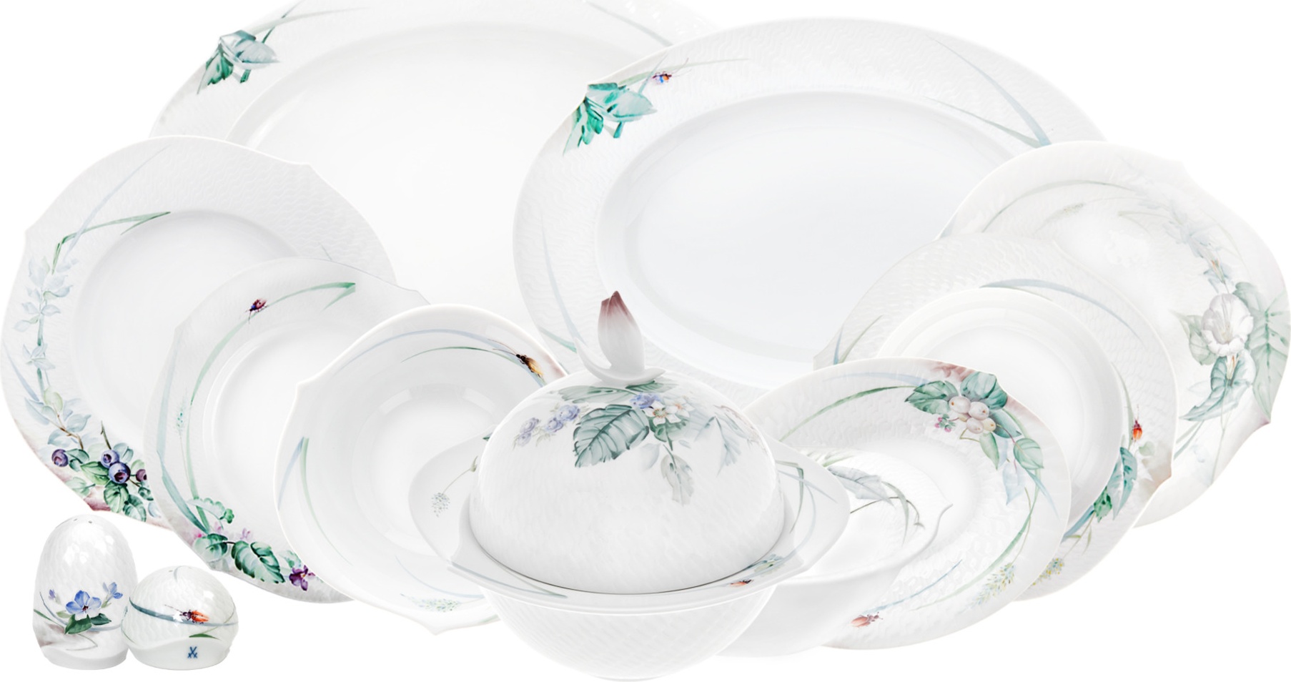 10612624 Meissen Сервиз столовый 6/30 "Игра волн, рельеф, дикая флора" Фарфор, Керамика 