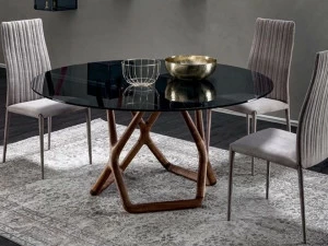 Tonin Casa Круглый стеклянный стол с основанием из массива ореха  T8097