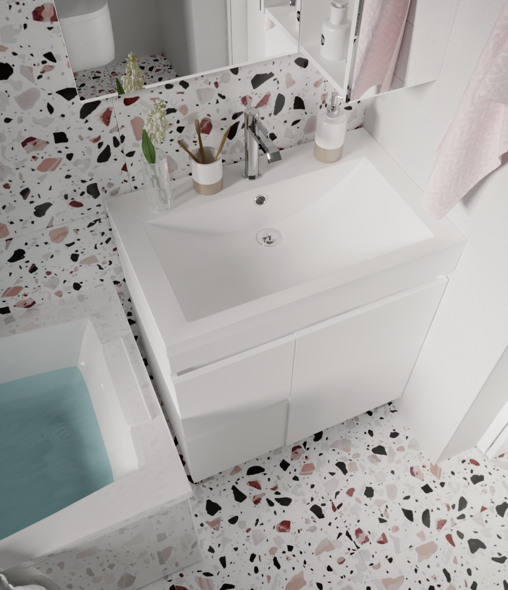 У79532 Тумба Cube 75Н 2в.я 1д Белый глянец 1 Marka CUBE - Вид №2