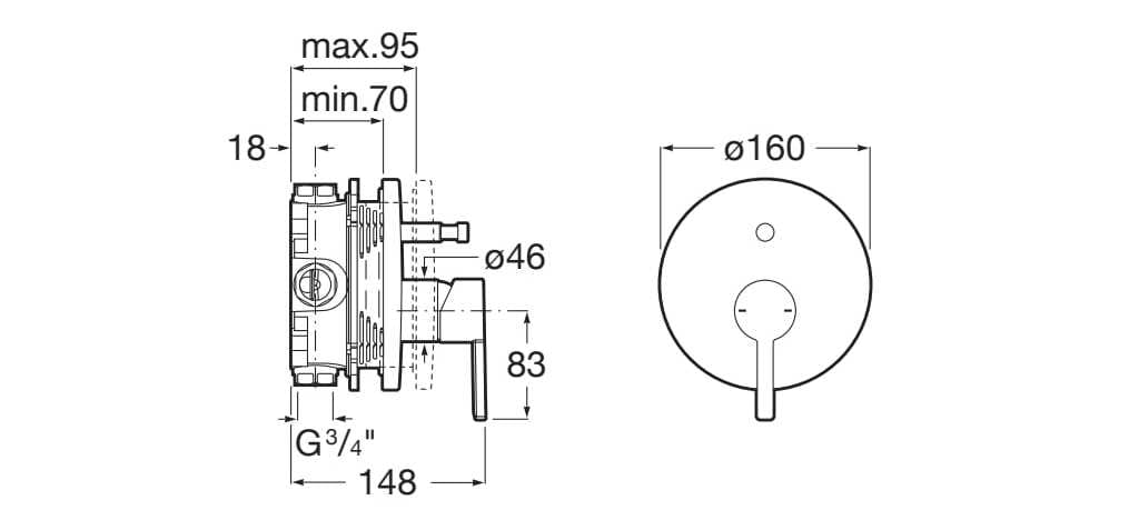 Встраиваемый смеситель для душа с переключателем Roca Naia ARCH-00057938 - Вид №3