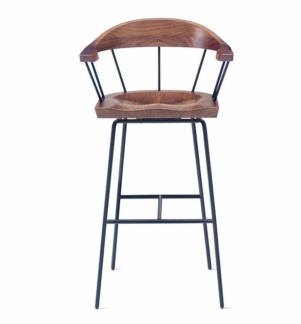 BassamFellows Высокий барный стул из стали и дерева с подлокотниками Spindle Cb-285 - Вид №1