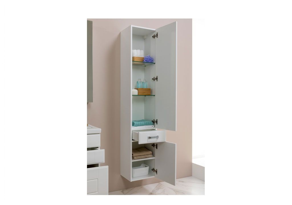 Шкаф-пенал для ванной Aquanet Рондо 35 белый (2 дверцы, 1 ящик) 00189159 - Вид №5