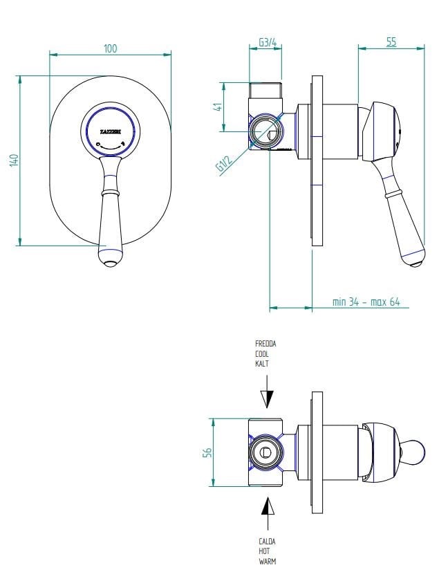 Однорычажный смеситель для душа с одним отверстием Zazzeri 900 ARCH-00071846 - Вид №2