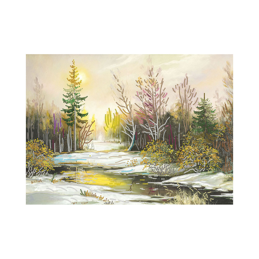 4232 Канва/ткань с рисунком Рисунок на шелке 37 см х 49 см "Морозный восход" Матренин посад 