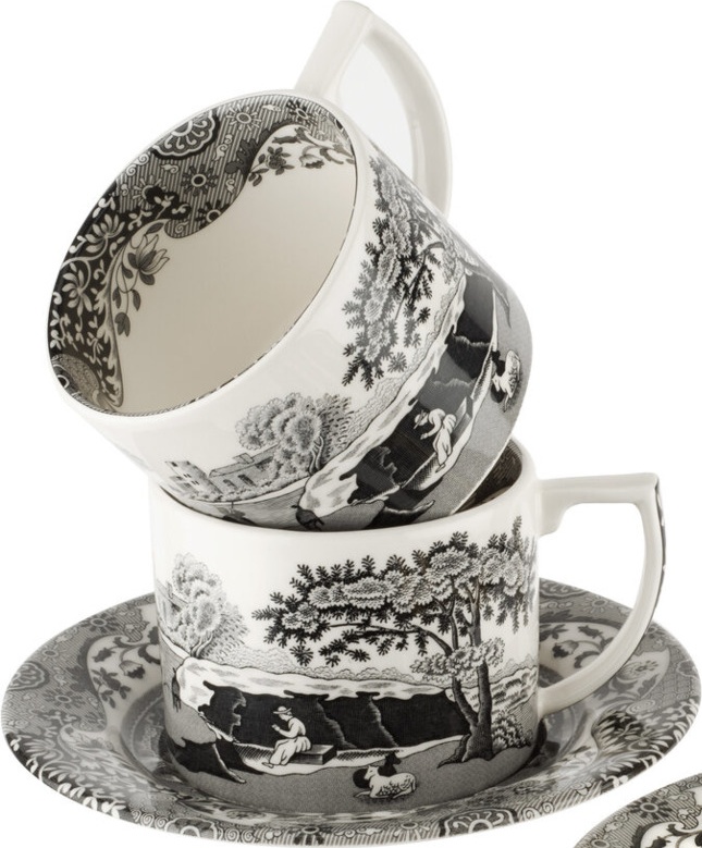 10655438 Spode Набор чашек чайных с блюдцами и чайными ложками Spode "Черная Италия" 280мл, 2шт (лимитированный вып Фаянс 