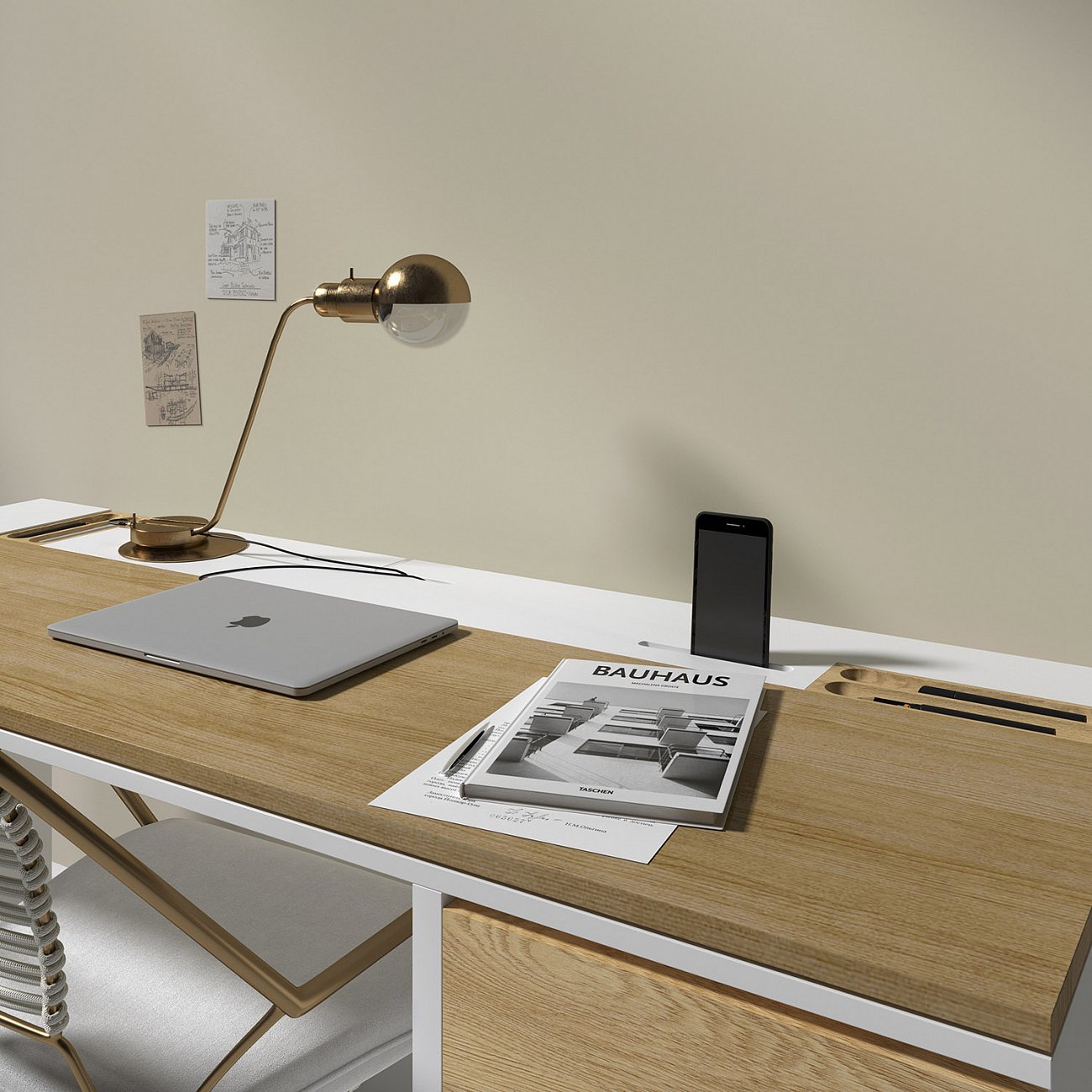 Письменный деревянный стол белый 140 см Mak BRAGIN DESIGN  00-3879379 Бежевый;белый  - Вид №3