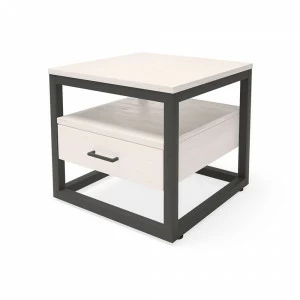 Тумбочка прикроватная для спальни светло-коричневая с полкой Neo Loft MILLWOOD TWINKLE 134467 Белый;черный