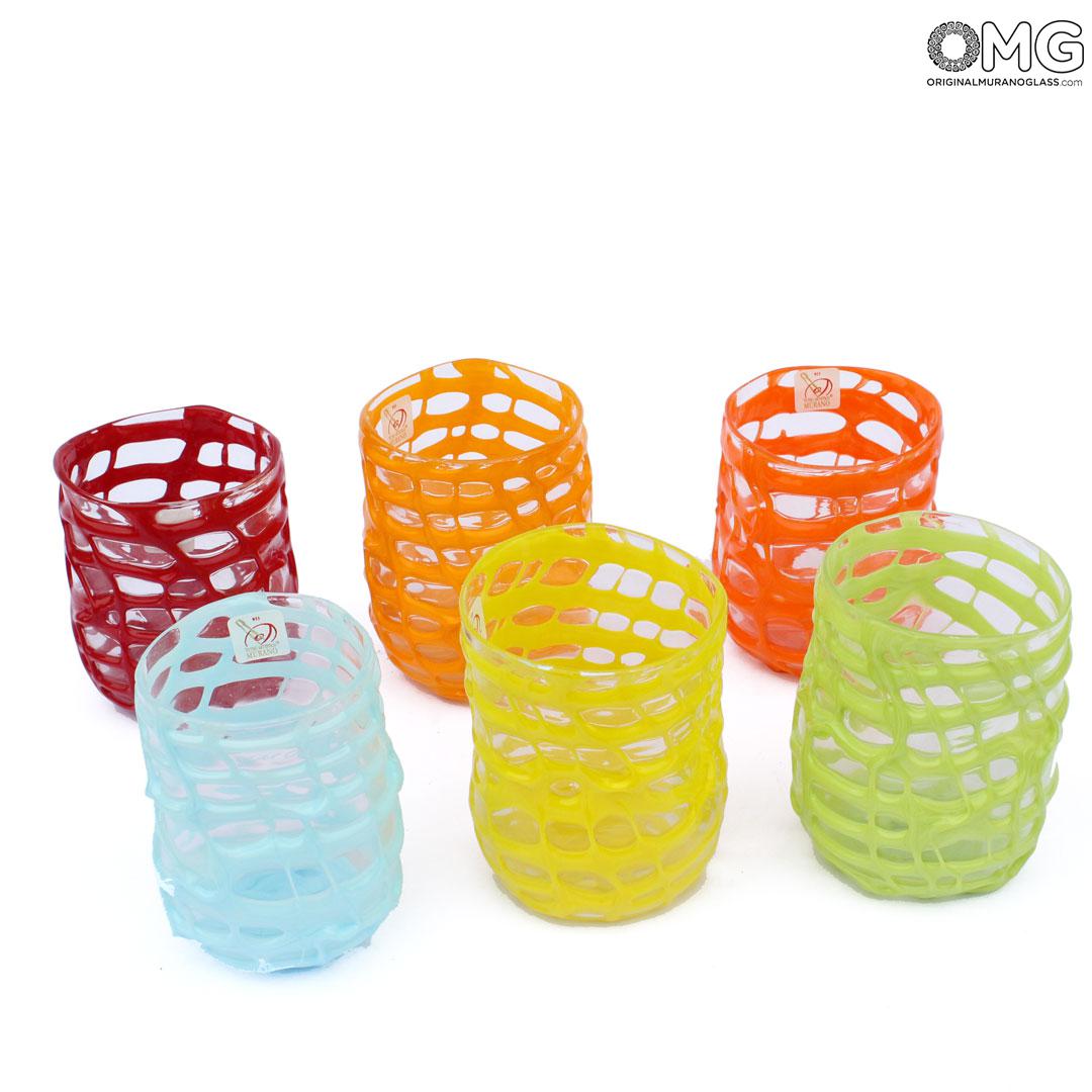 2596 ORIGINALMURANOGLASS Набор из 6 стаканов + кувшин - паутина - Original Murano Glass OMG 8 см  - Вид №1