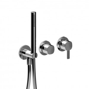 M184B+R084A  Встраиваемый смеситель для душаручки переключатель на 2 потока с поворотной кнопкой ручная лейка FIT шланговое подсоединение с держателем для ручной лейки гибкий шланг 150 см ПВХ впуски 1/2'' Fantini Rubinetti LAMÉ