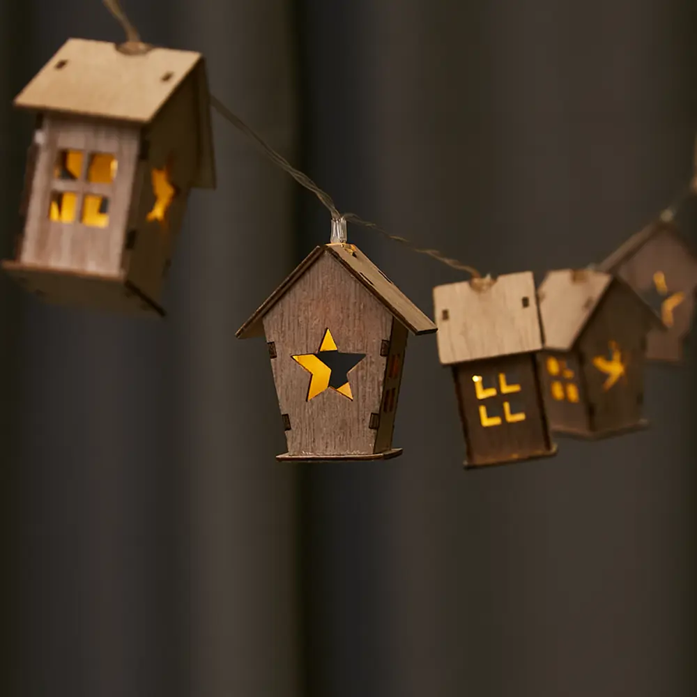 88943037 Электрогирлянда Деревянный домик 1 м теплый белый свет STLM-0951519 Santreyd  - Вид №11