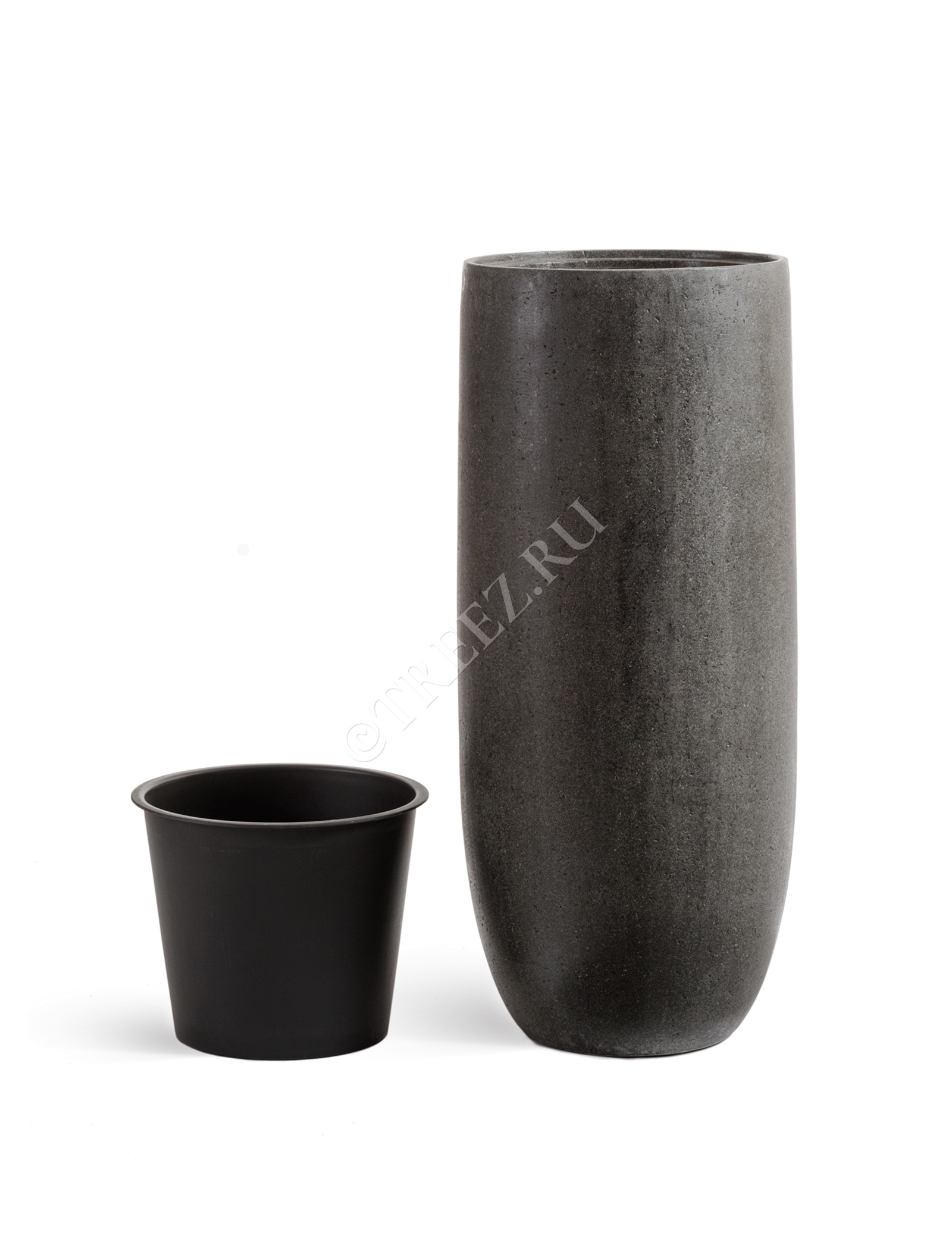 41.3317-01-002-GR-95 Кашпо  Effectory - серия Stone - Высокий округлый конус - Тёмно-серый камень Цветочная коллекция  - Вид №3