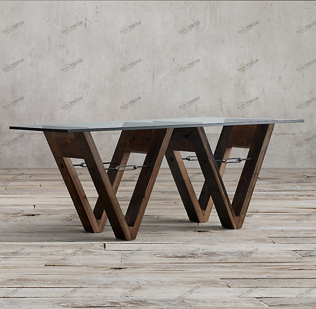 Обеденный стол стеклянный на двойном деревянном основании 182 см Wood and Glass ICON DESIGNE WOOD AND GLASS 178146 Коричневый;прозрачный 