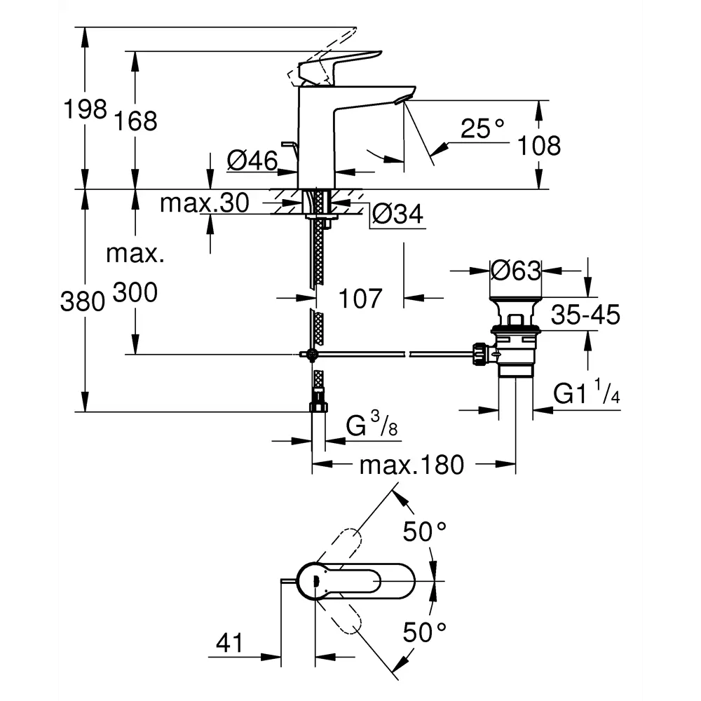 Смеситель Grohe BauEdge для раковины с хромированным покрытием 89363980 STLM-0973883 - Вид №1
