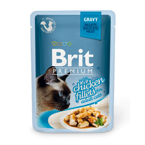 ПР0047465 Корм для кошек Premium Cat Gravy Кусочки из куриного филе в соусе пауч 85г Brit 