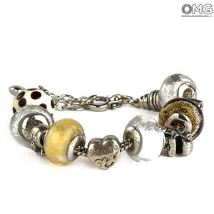 3733 ORIGINALMURANOGLASS Браслет в стиле Pandora с белыми бусинами - муранское стекло OMG 23 см