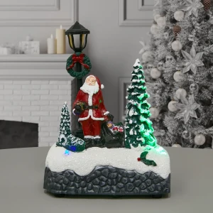 87547217 Композиция новогодняя светодиодная Санта у елки 12.5см STLM-1372955
