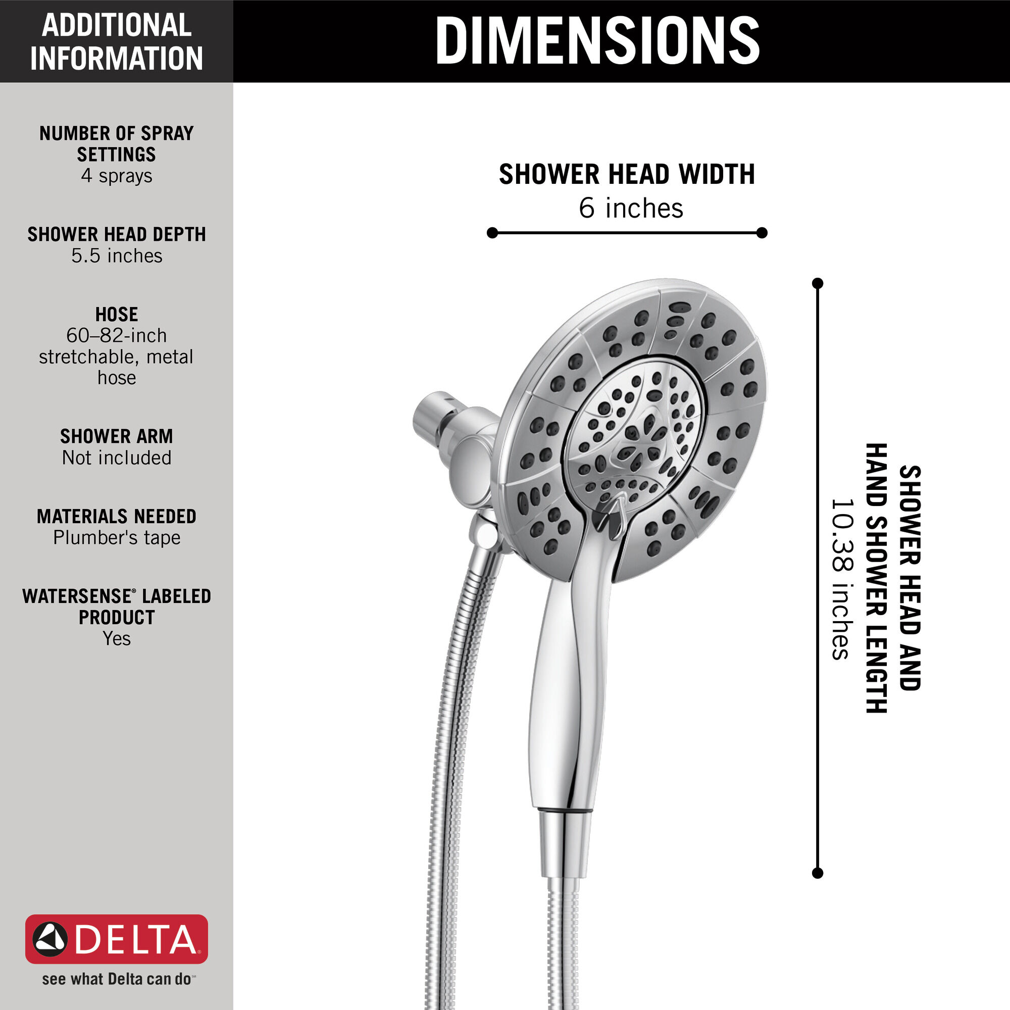 58499 In2ition HSSH 1,75 галлона в минуту, 4 настройки Delta Faucet Universal Showering Хром  - Вид №8