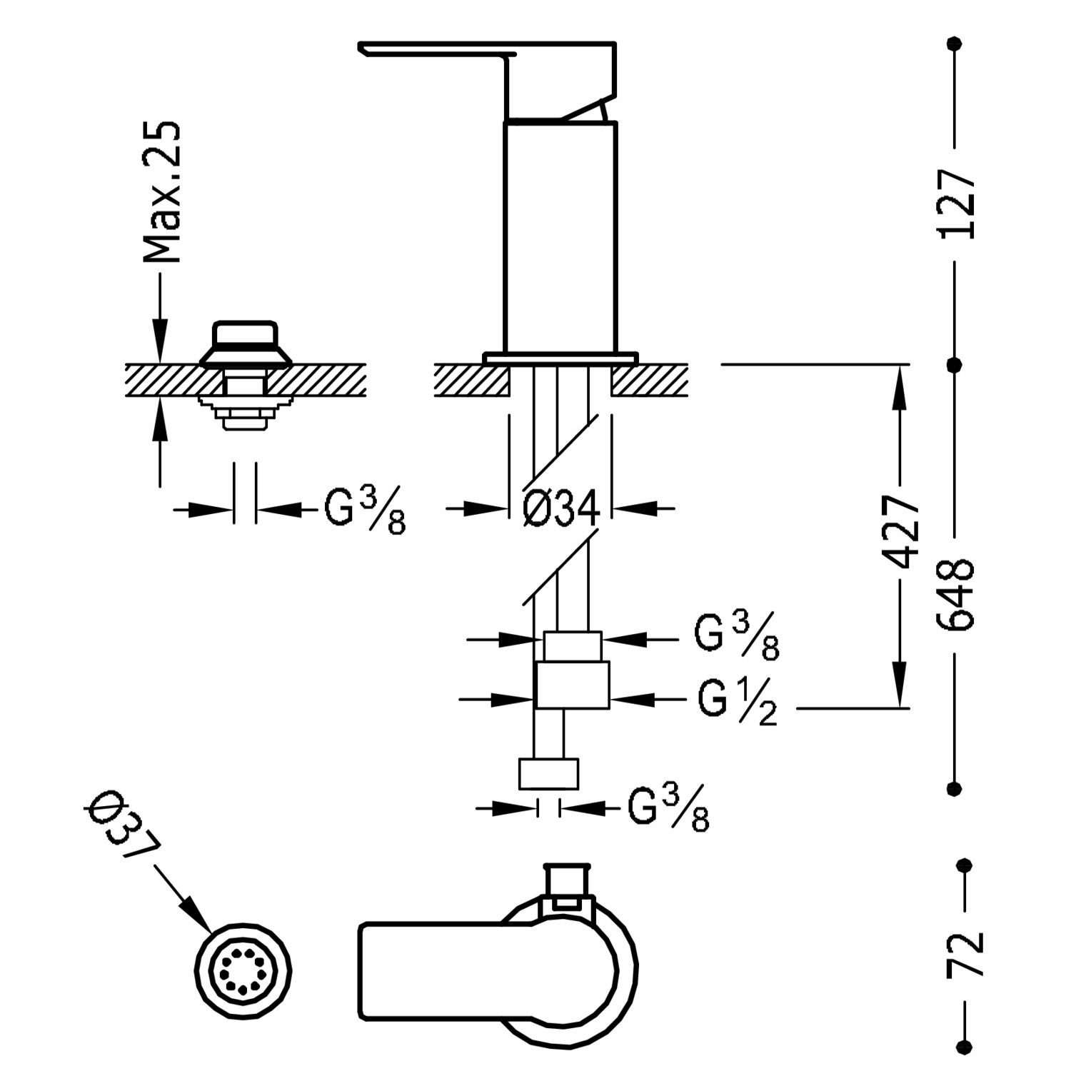 Смеситель для биде на чердаке с одной ручкой и маленькой насадкой для душа-20013001 TRES  - Вид №1