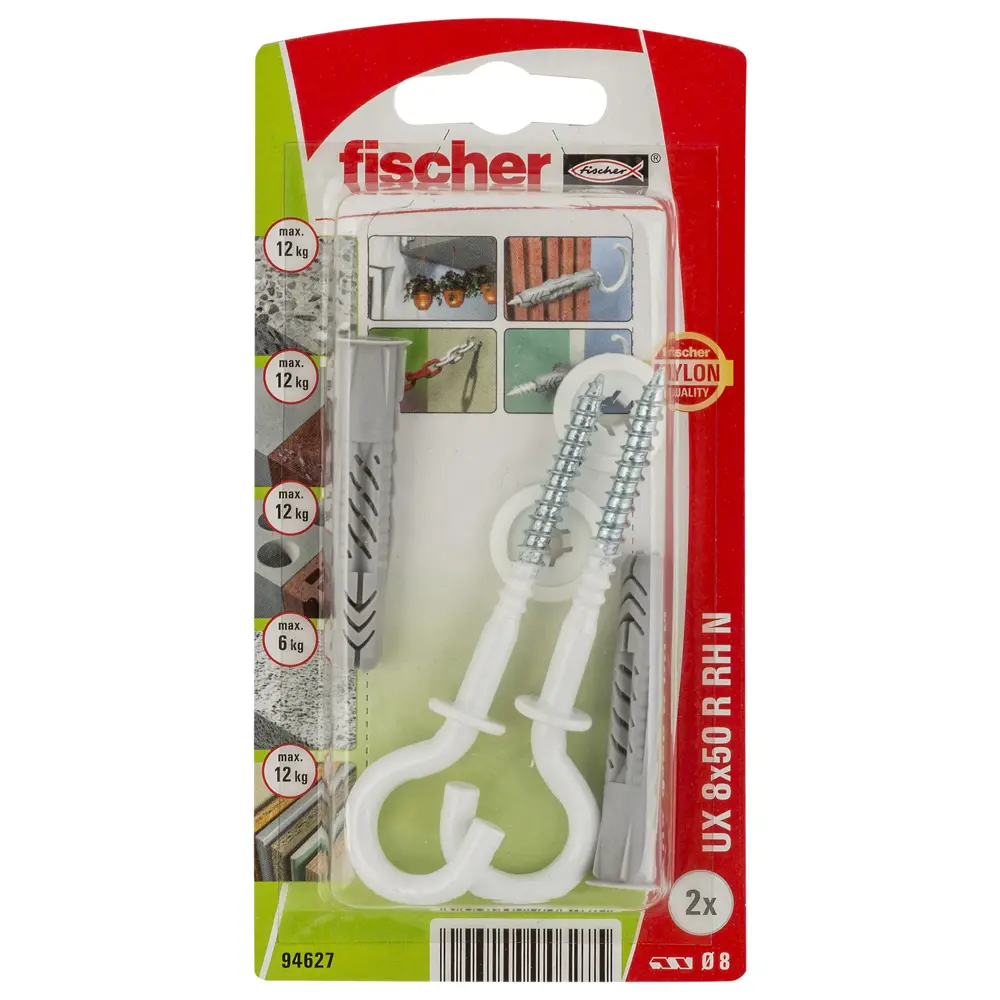 Дюбель универсальный Fischer UX с крюком-полукольцом, 8x50 мм, нейлон, цвет белый, 2 шт. 12468831 STLM-2184505  - Вид №1